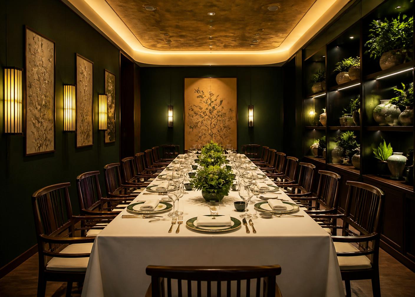 Elegant private dining room prepared for guests